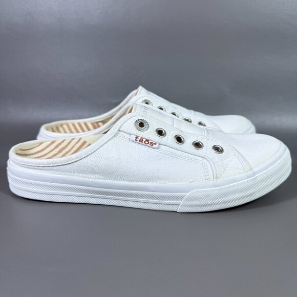 Taos EZ Soul Shoes Women Size 8.5 White Canvas Slip On Mules Curves Pods Footbed - Picture 5 of 12